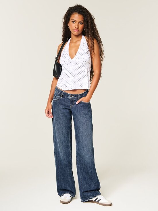 Hollister Denim - Hollister Low Rise Baggy Dark Blue Wide-Leg Jeans Size L